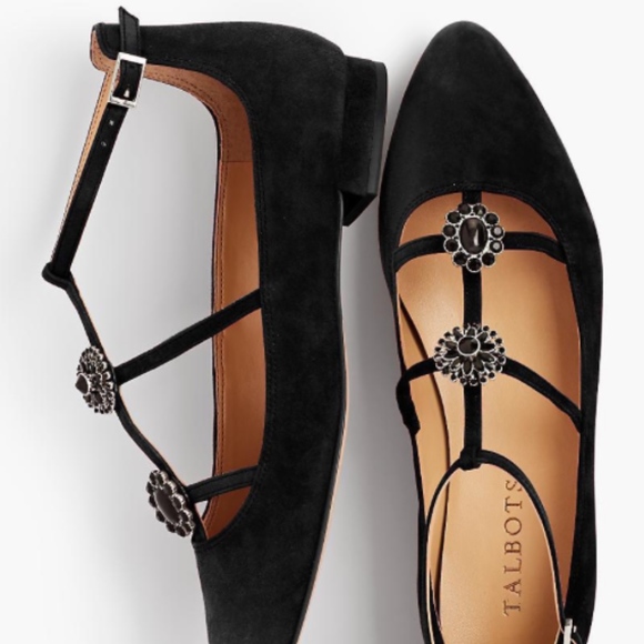Talbots Shoes - Talbots EDISON JEWEL SUEDE STRAPPY FLATS in Black